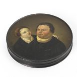 Biedermeier-Lackdose mit Doppelporträt: Martin Luther und Katharina von Bora.