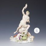 Bacchus mit Amorette aus einem Tafelaufsatz. Meissen.