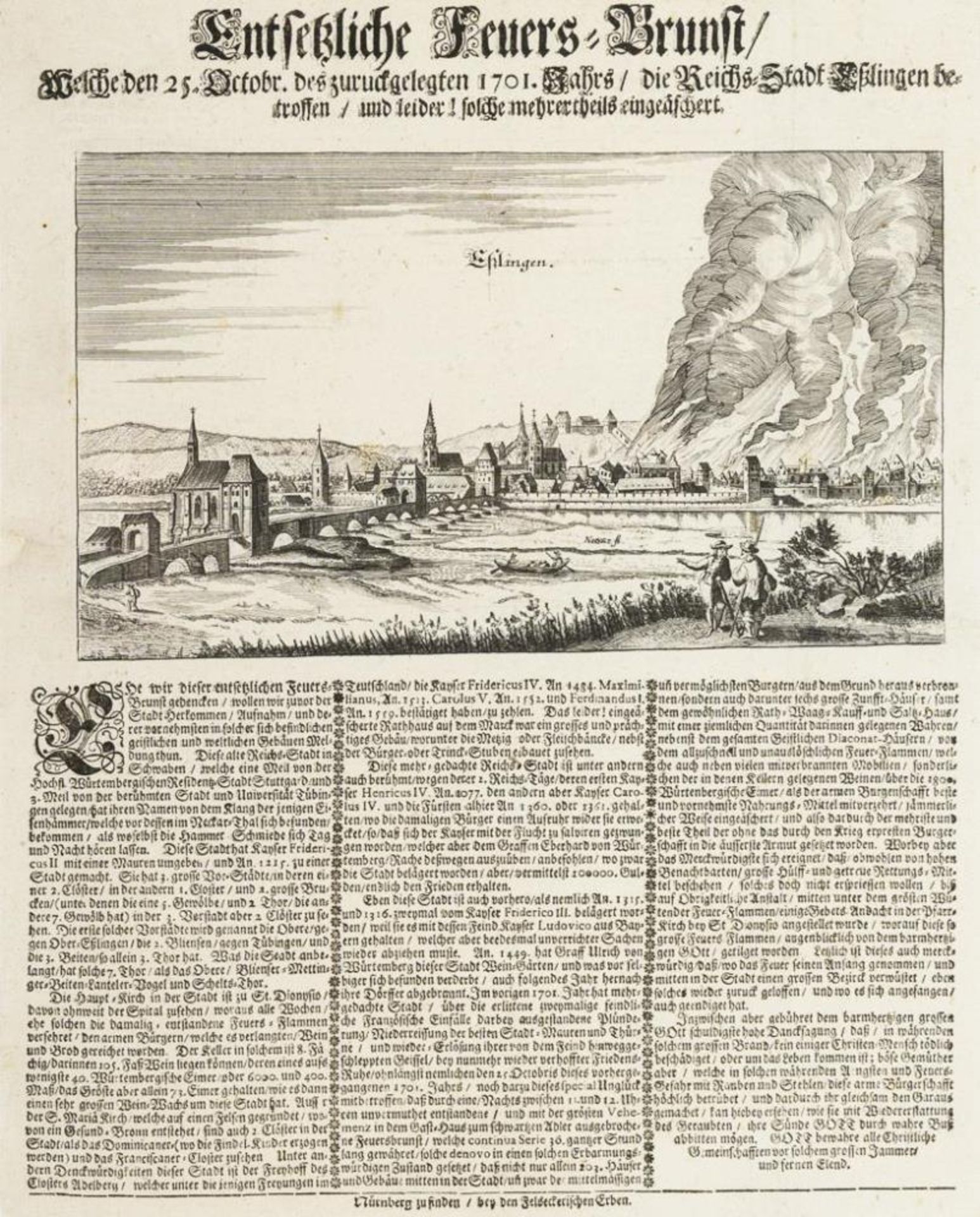 Darstellung des Stadtbrandes in Esslingen im Jahr 1701.