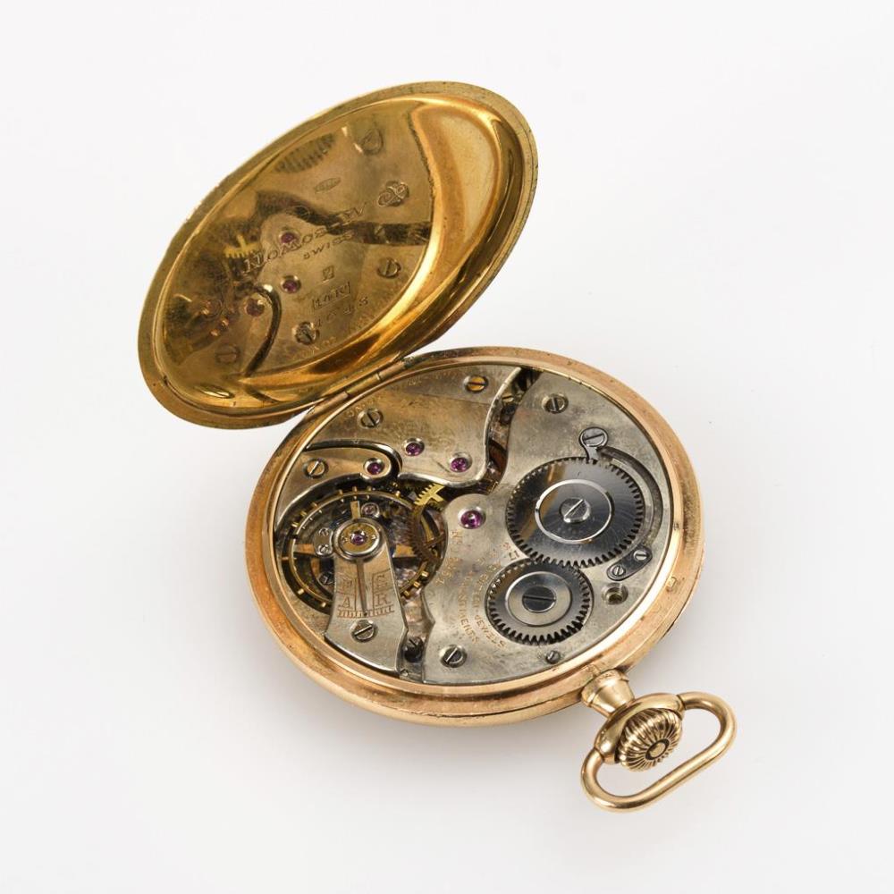 oldene Jugendstil-Taschenuhr mit Damenporträt "Nicolet".. NOMOS-W. Co.-Swiss / NOMOS-Uhr-Gesellscha - Image 2 of 3