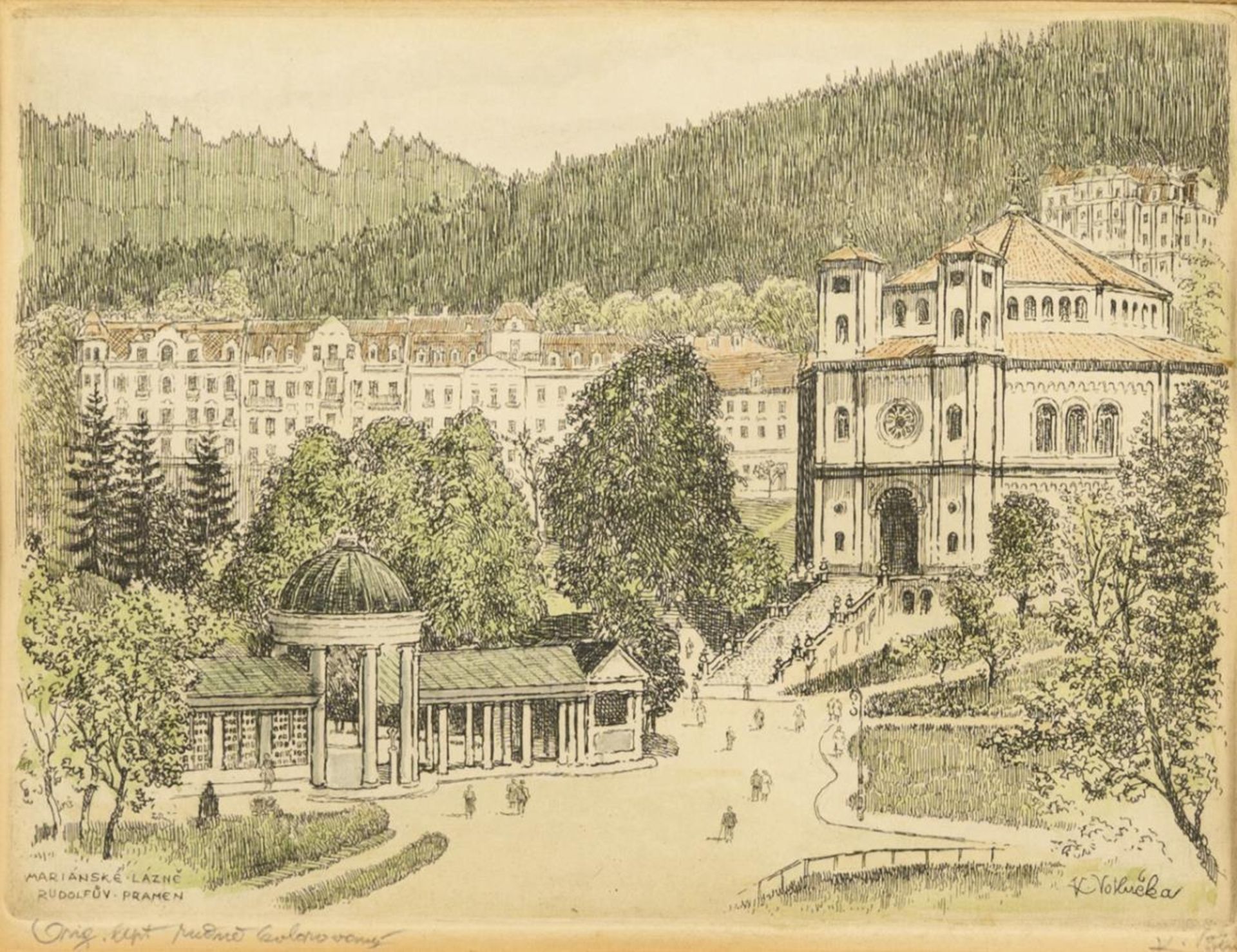 VOTLUCKA, Karel (1896 - 1963). Ansicht der Rudolphsquelle in Marienbad.