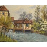 OEHLER, Max (1881 Eisenach - 1943 Weimar). Häuser am Fluss.