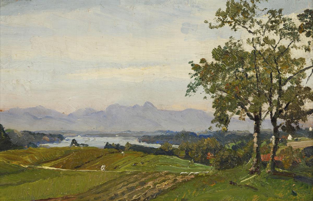 KALTENMOSER, Karl zugeschrieben (1853 München - 1923 ebd.). "Simssee von Endorf mit Wendelstein".