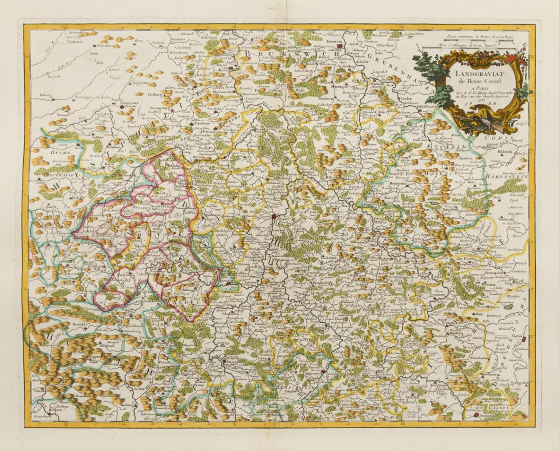 LE ROUGE, Georges Louis (1707 Hannover - 1790). Landkarte der Landgrafschaft Hessen-Kassel.