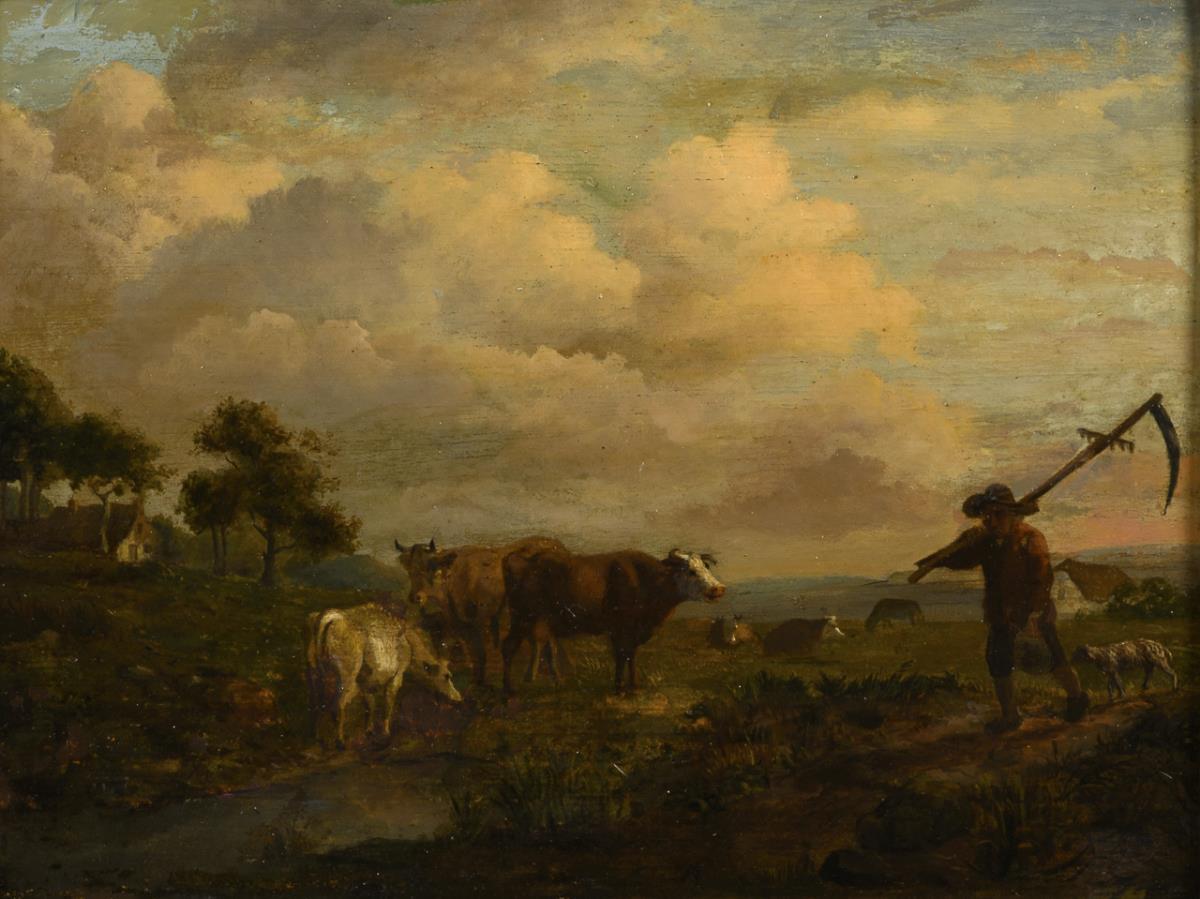 STRIJ, Jacob van zugeschrieben (1756 Dordrecht - 1815 ebd.). Landschaft mit Hirte und Vieh. - Image 4 of 5