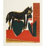GRIESHABER, HAP (1909 Rot an der Rot - 1981 Eningen unter Achalm). Fressendes Pferd vor einer Mauer.