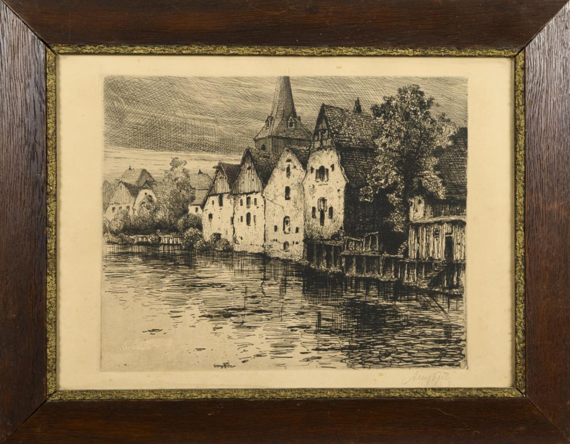 FRITZ, Georg (1884 Dresden - 1967 Mitterfels). Historische Häuser am Wasser. - Bild 2 aus 2