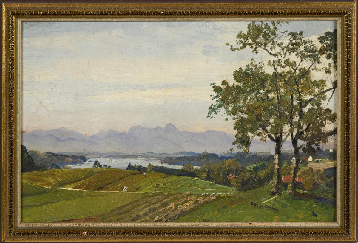 KALTENMOSER, Karl zugeschrieben (1853 München - 1923 ebd.). "Simssee von Endorf mit Wendelstein". - Image 2 of 2