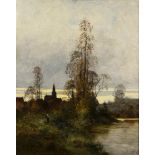 KOSTER, Everhardus (1817 Den Haag - 1892 Dordrecht). Landschaft am See.