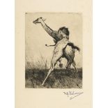 KUHNERT, Wilhelm (1865 Oppoln - 1926 Flims/Graubünden). Giraffe mit angreifendem Löwen.| s. Nachtrag