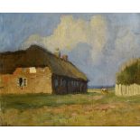 BOJESEN, Oscar (1879 Kopenhagen - 1930 Gentofte). Bauernhaus mit Kuh.