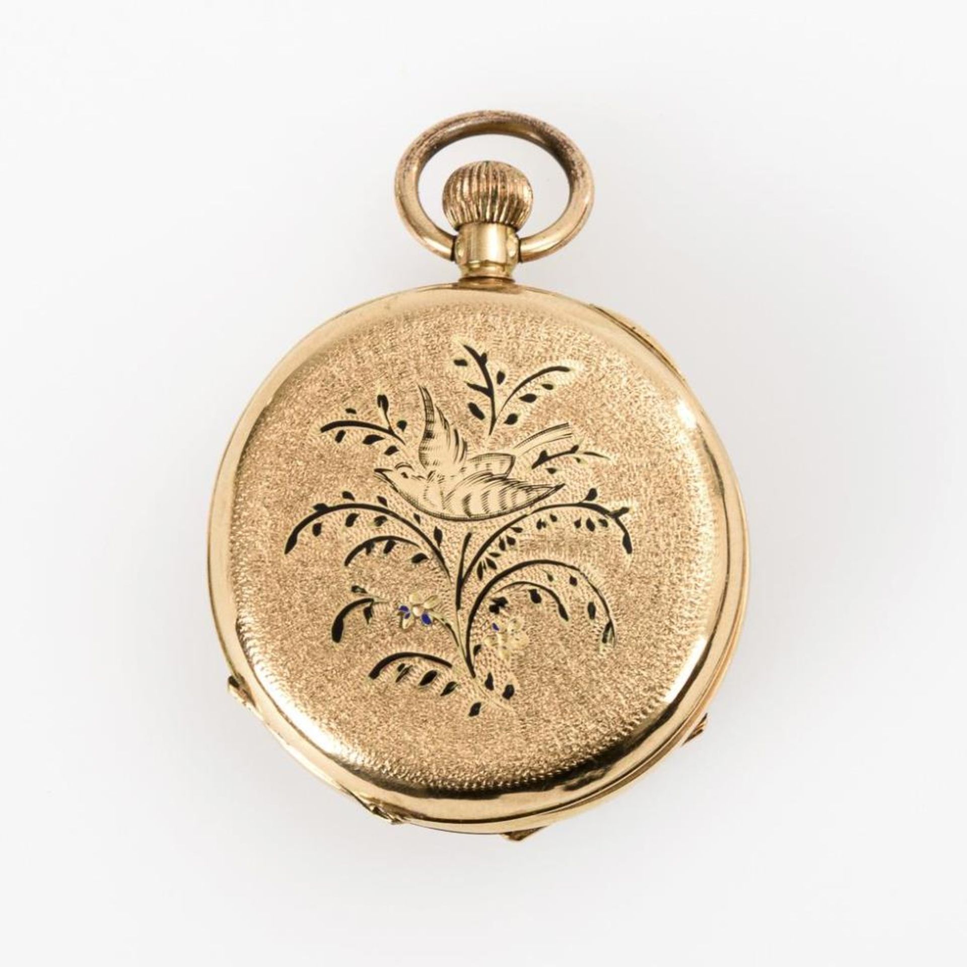 Goldene Damentaschenuhr mit Emaildekor. - Image 2 of 3
