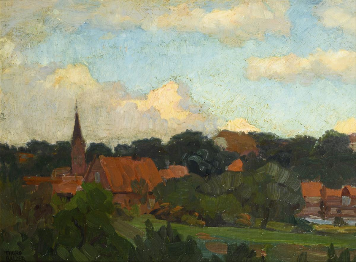 BALZER, Thuro (1882 Weißhof - 1967 Rostock). Dorf unter Wolkenhimmel.