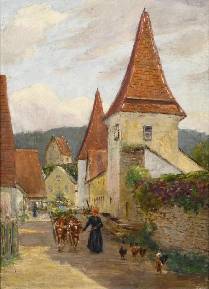 LIPPS, Richard (1857 Berlin - 1926 Starnberg). Belebte Kleinstadtstraße.