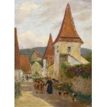 LIPPS, Richard (1857 Berlin - 1926 Starnberg). Belebte Kleinstadtstraße.