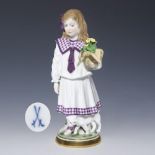 Jugendstil-Figur: Mädchen mit Katze. Meissen.