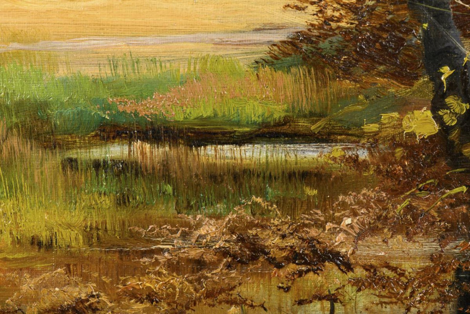LUND, Carl Ove (1857 Kopenhagen - 1936). Herbstliche Waldlandschaft mit See. - Bild 2 aus 4