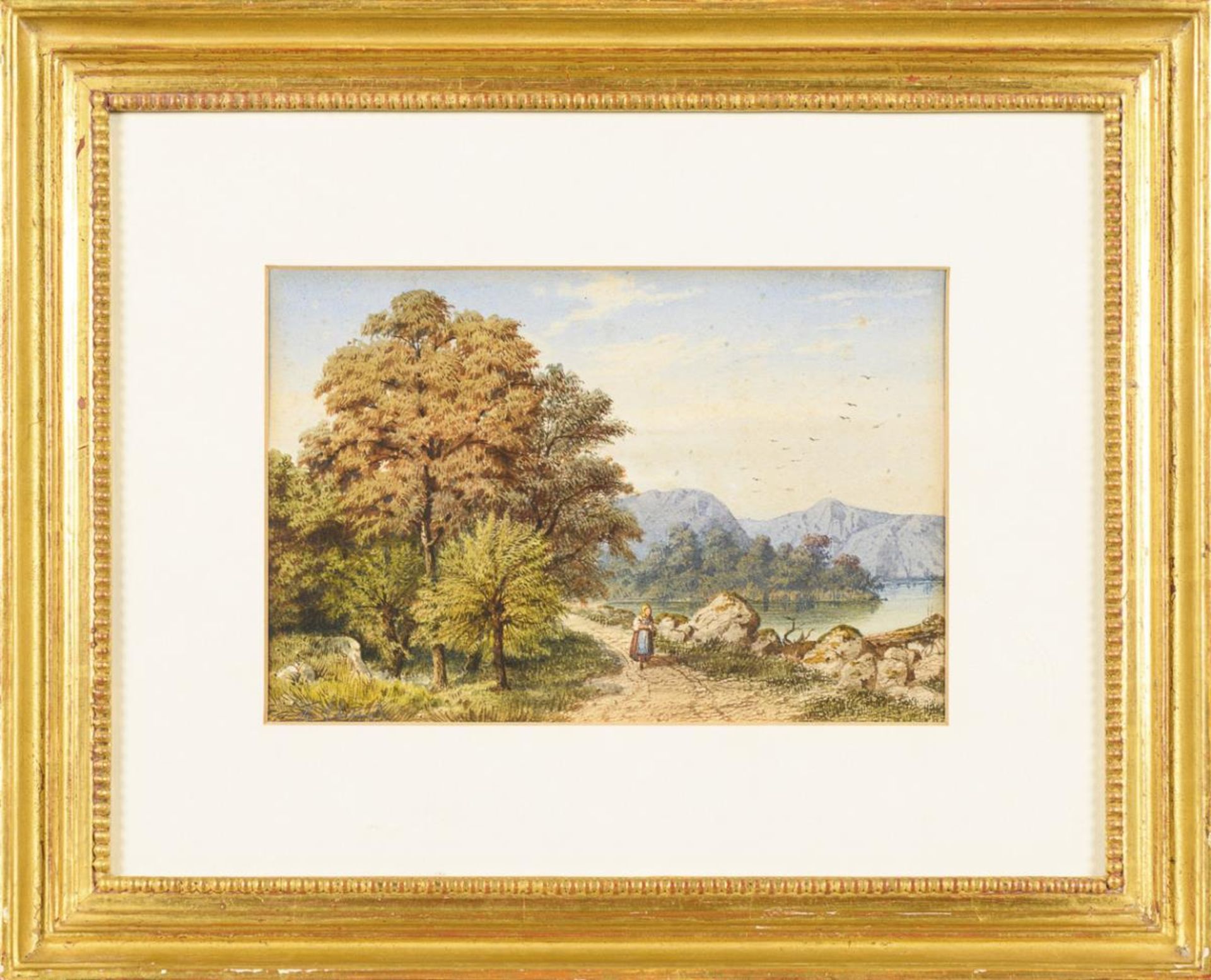 SCHLEGEL, Friedrich August (1828 Heidersdorf - 1895 Dresden). Landschaft mit Bäuerin am Seeufer. - Bild 2 aus 3