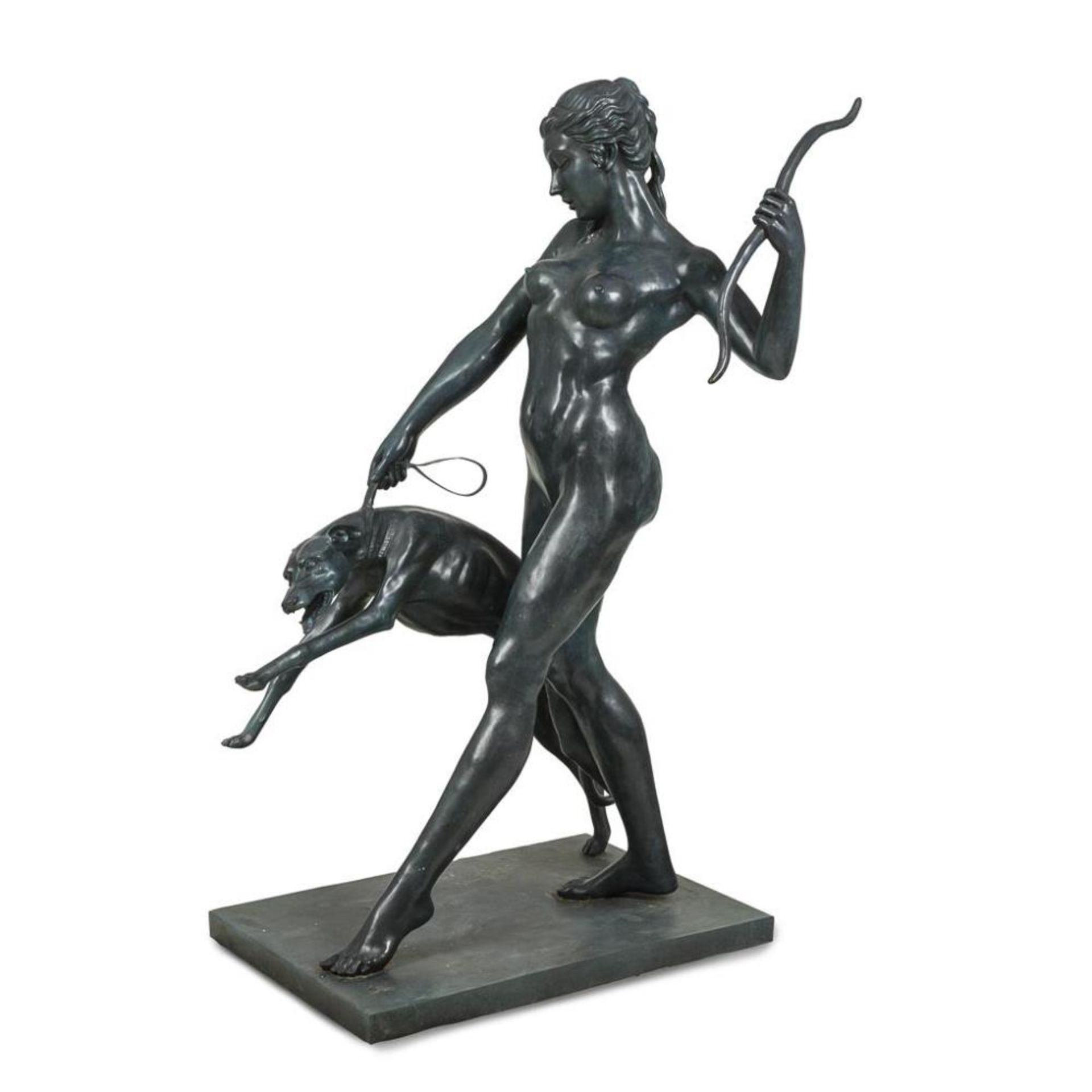 MCCARTAN, Edward (nach) (1879 Albany - 1947 New Rochelle). Große Gartenbronze: Diana mit Jagdhund.