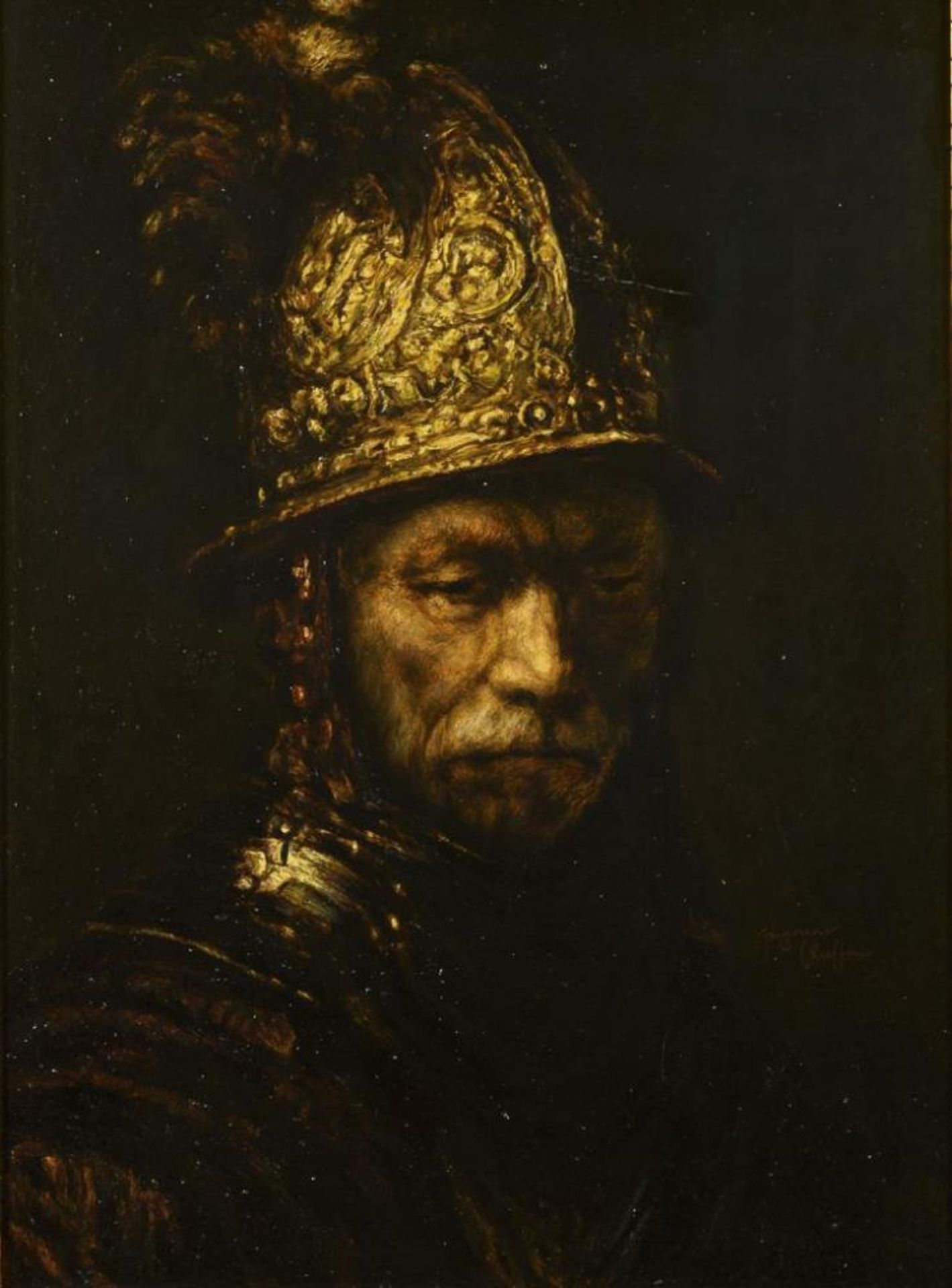 REMBRANDT Umkreis - Kopie nach. Der Mann mit dem Goldhelm.