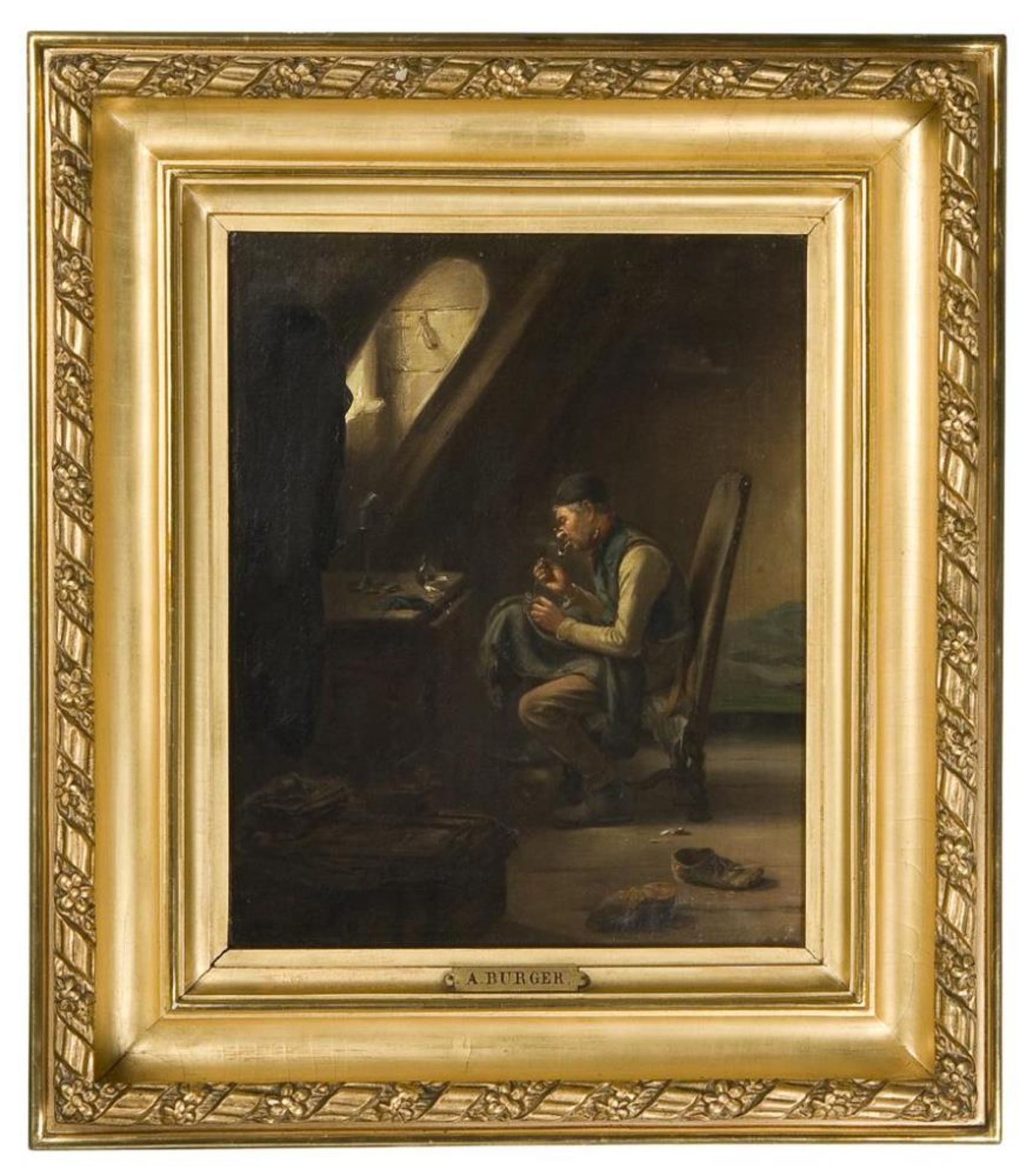 BURGER, Anton (1824 Frankfurt am Main - 1905 Kronberg). Pfeifenraucher in der Dachkammer. - Bild 3 aus 5