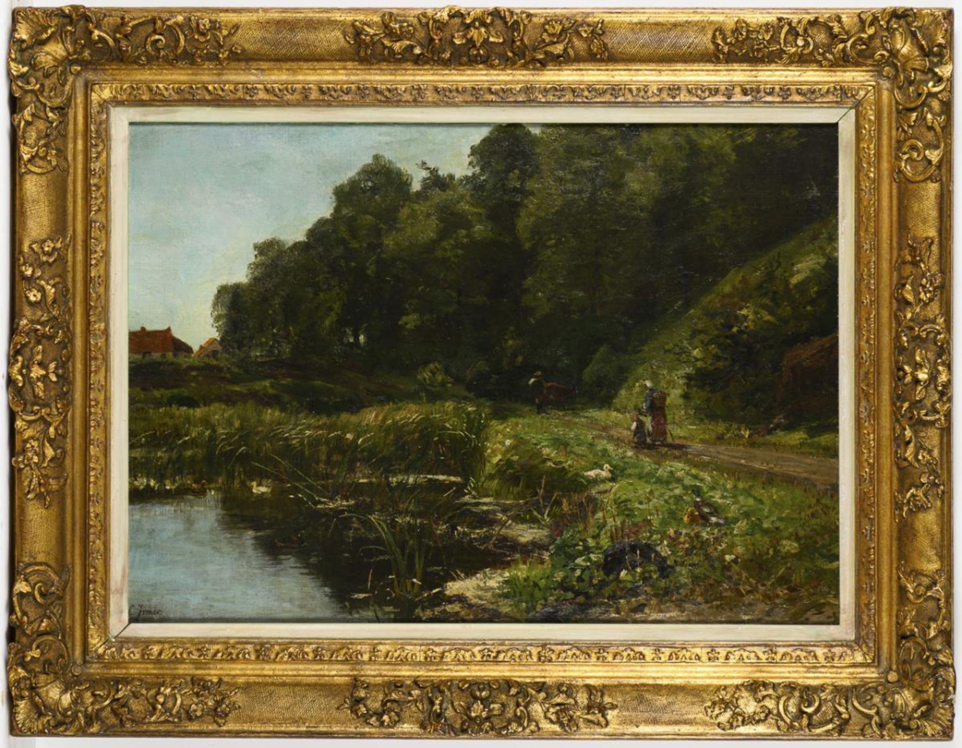 IRMER, Carl (1834 Babitz - 1900 Düsseldorf). Dorfteich mit Enten und Personen. - Bild 2 aus 3