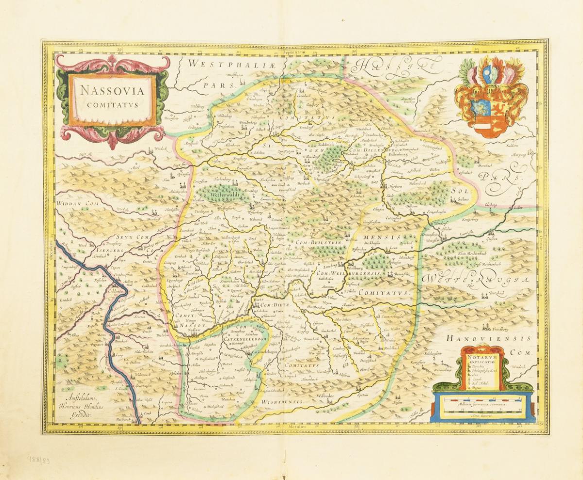 HONDIUS, Henricus (1597 Amsterdam - 1651 Amsterdam). Landkarte des Herzogtums Nassau.