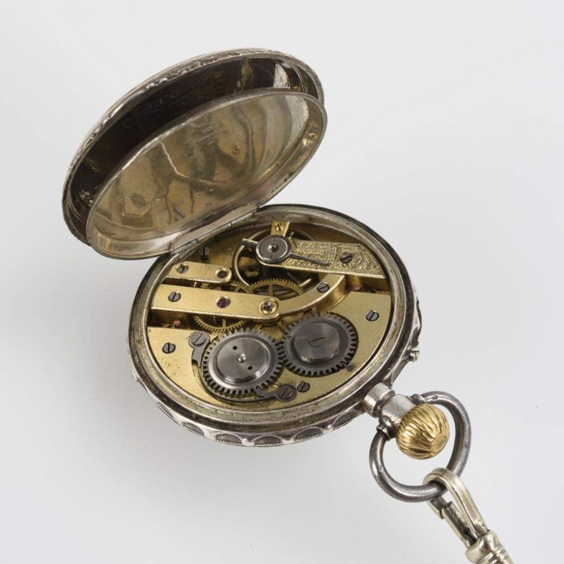 Silberne Taschenuhr mit Geweih-Uhrenkette. - Image 2 of 4