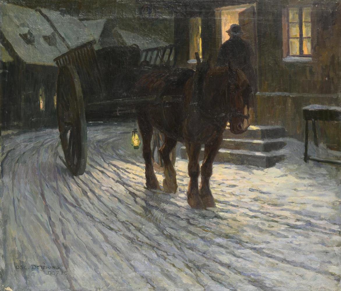 DETERING, Oskar (1872 Barmen - 1943 Düsseldorf). Fuhrwerk im Winter.