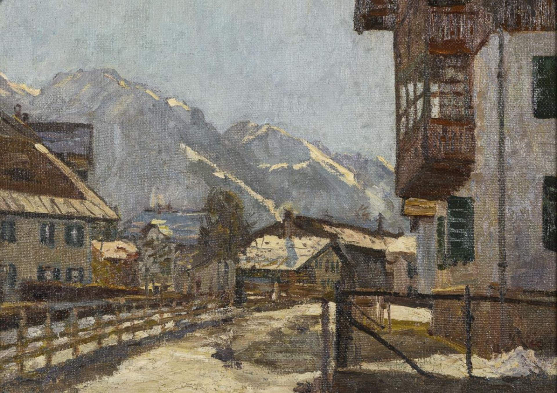 HÄNSCH, Johannes zugeschrieben (1875 Berlin - 1945). Gebirgsdorf im Winter.