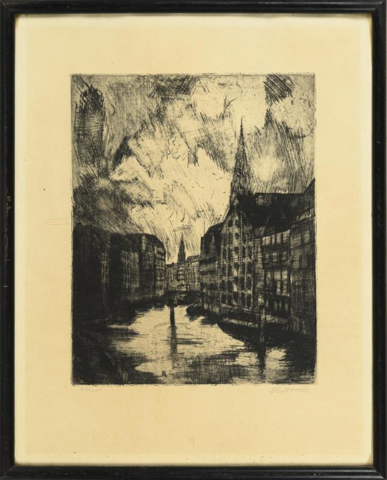 SPANIER, Will (1894 Hamburg -1954 Mölln). Abstrahierte Hafenansicht von Hamburg. - Image 2 of 2
