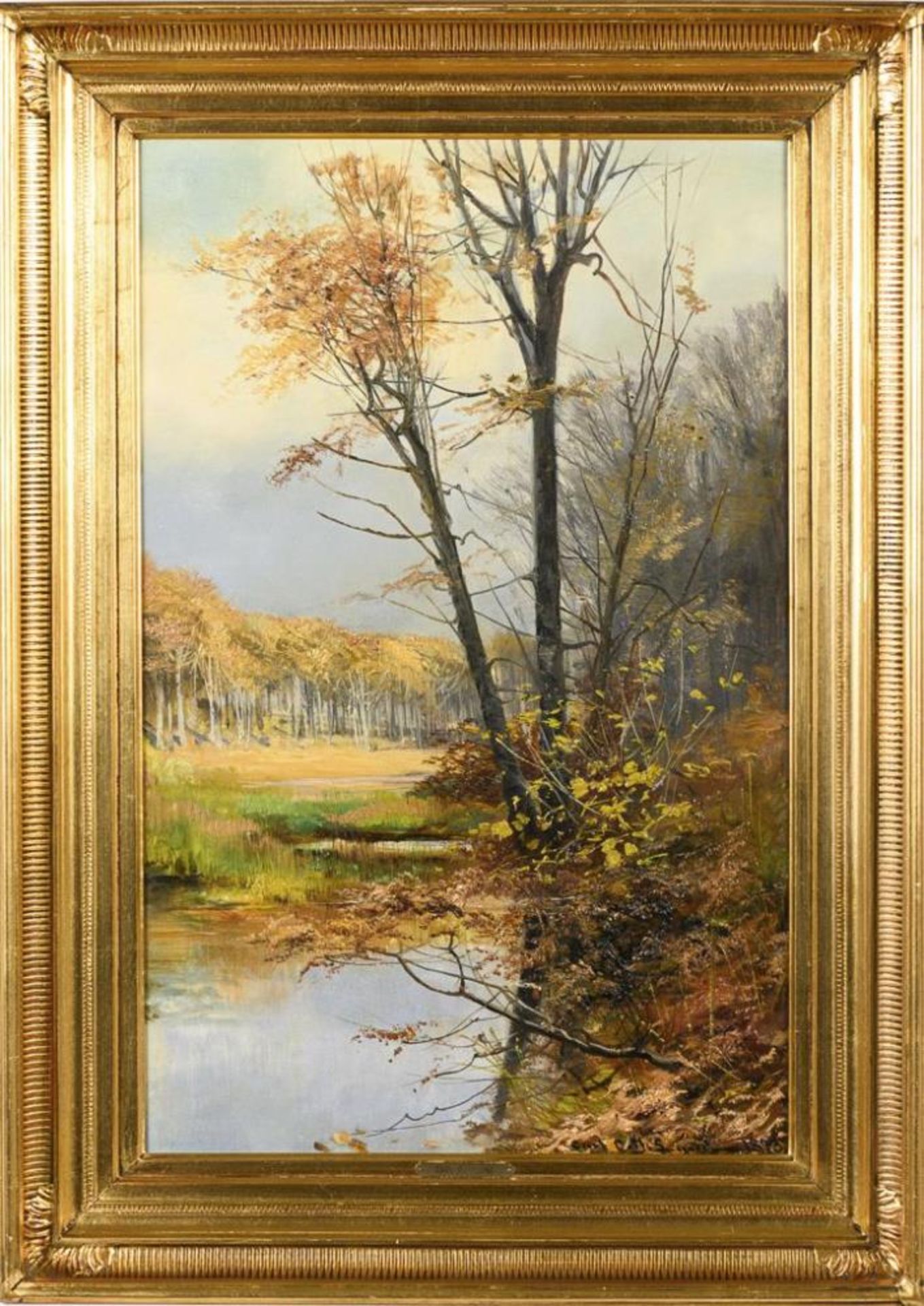 LUND, Carl Ove (1857 Kopenhagen - 1936). Herbstliche Waldlandschaft mit See. - Bild 3 aus 4