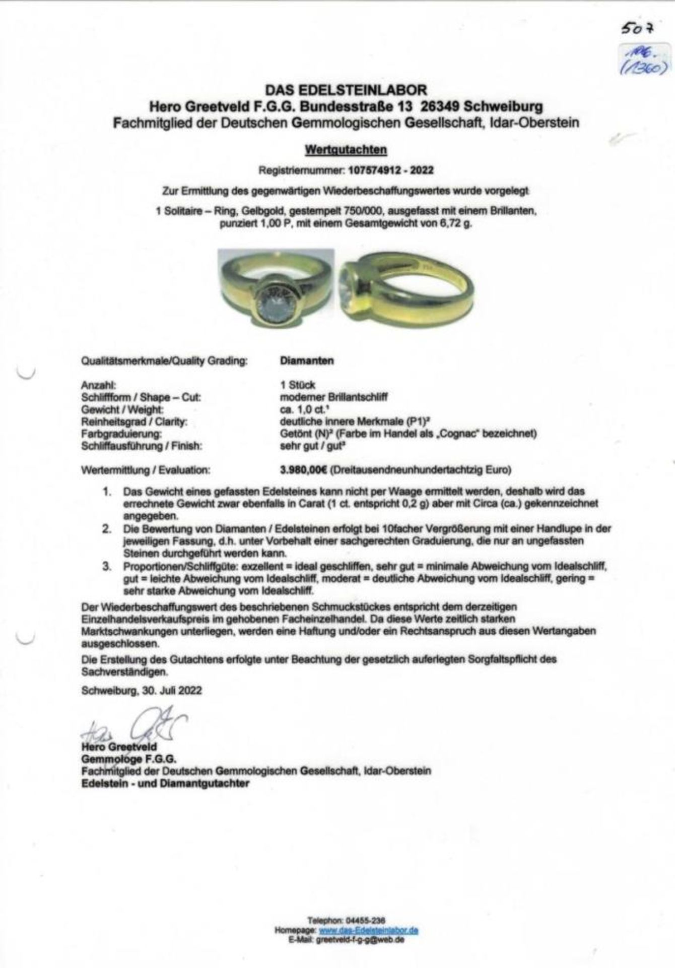 Moderner Ring mit Brillantsolitär. - Image 3 of 3