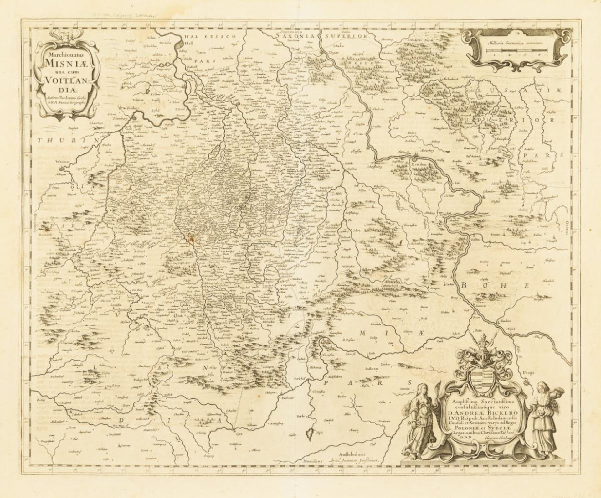 JANSSONIUS, Johannes (1588 Arnhem - 1664 Amsterdam). Landkarte der Markgrafschaft Meißen.