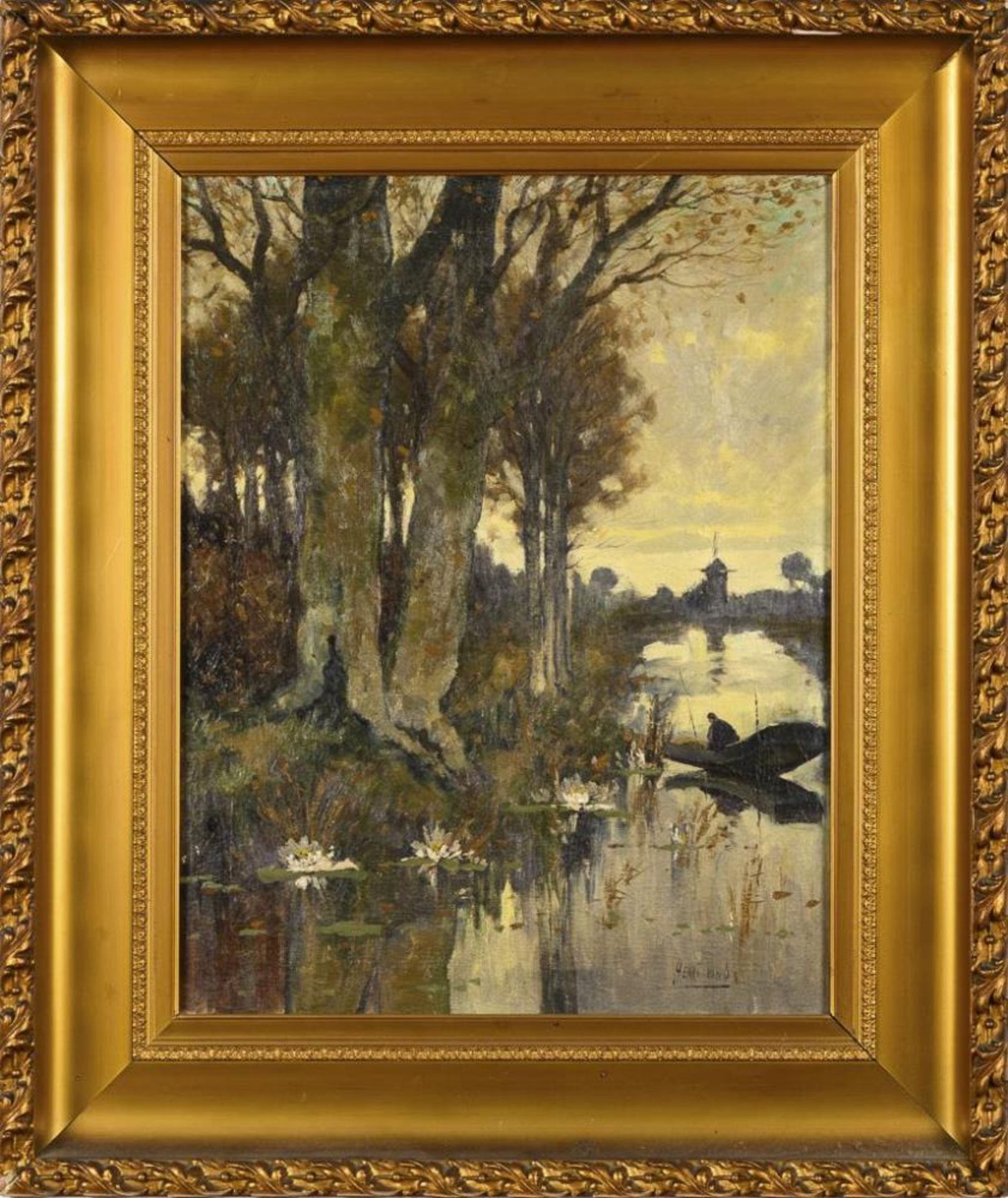 S-DELHEZ, Henri van (1880 Nieuwer-Amstel - 1976 Blaricum). Holländische Flusslandschaft mit Kahnfahr - Bild 2 aus 3