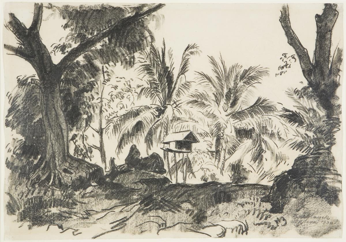 HAYEK, Hans von (1869 Wien - 1940 München). Handzeichnung - Landschaft auf Java-Indonesien.