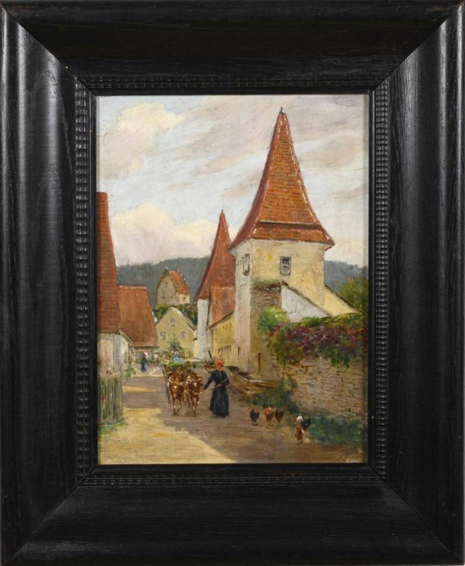 LIPPS, Richard (1857 Berlin - 1926 Starnberg). Belebte Kleinstadtstraße. - Image 3 of 4