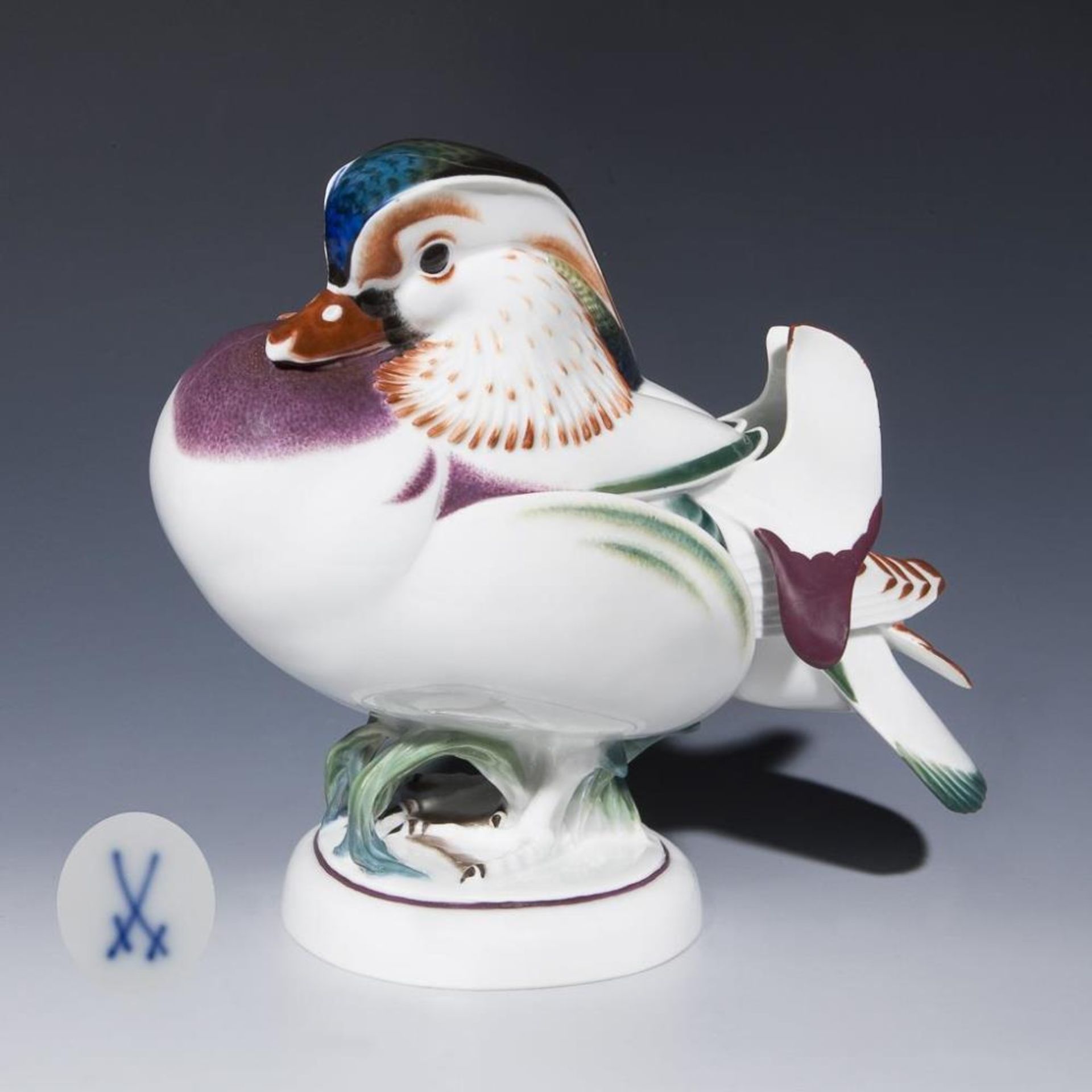 Jugendstil-Tierfigur: Mandarinente.  Meissen.