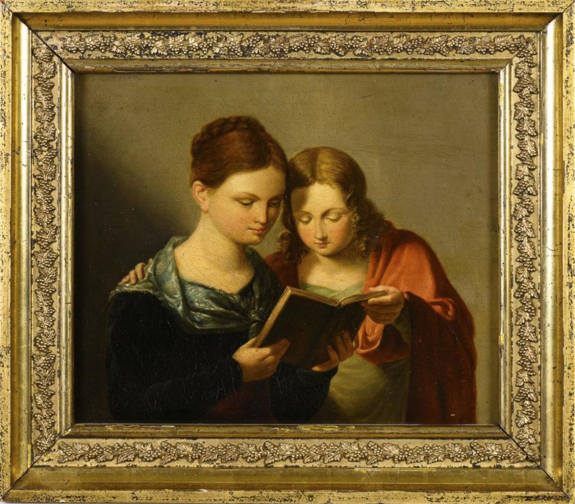 Biedermeiergemälde mit zwei lesenden Mädchen. - Bild 2 aus 4