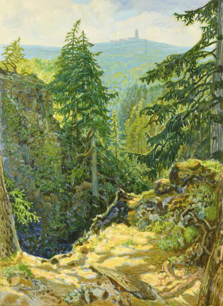 HARNISCH, Paul Wilhelm (* 1874 Reichenbach). Sommerlicher Blick auf den Inselsberg.