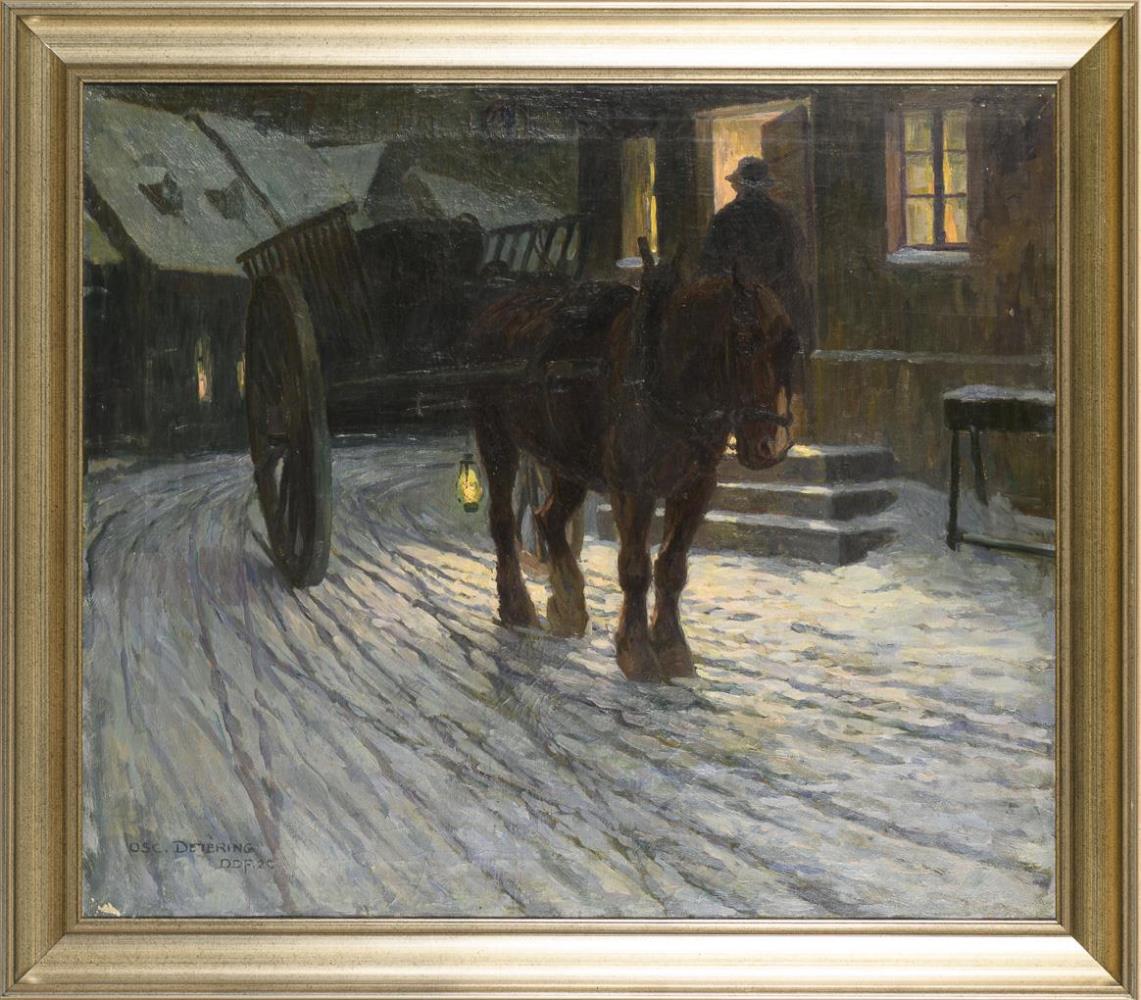 DETERING, Oskar (1872 Barmen - 1943 Düsseldorf). Fuhrwerk im Winter. - Image 2 of 3