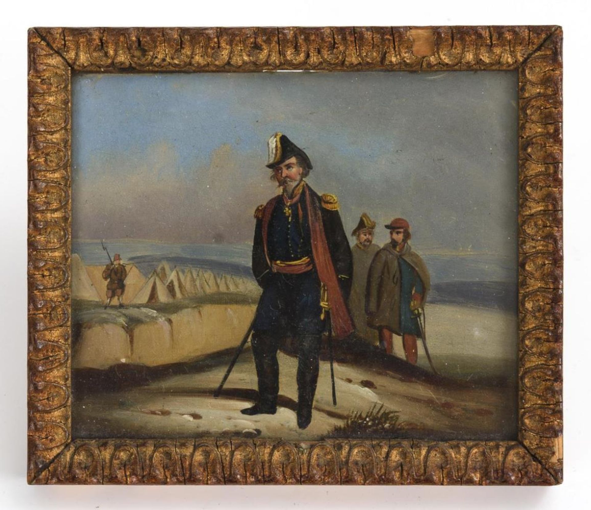 Miniatur mit Militärszene: Napoleon III. im Feldlager.