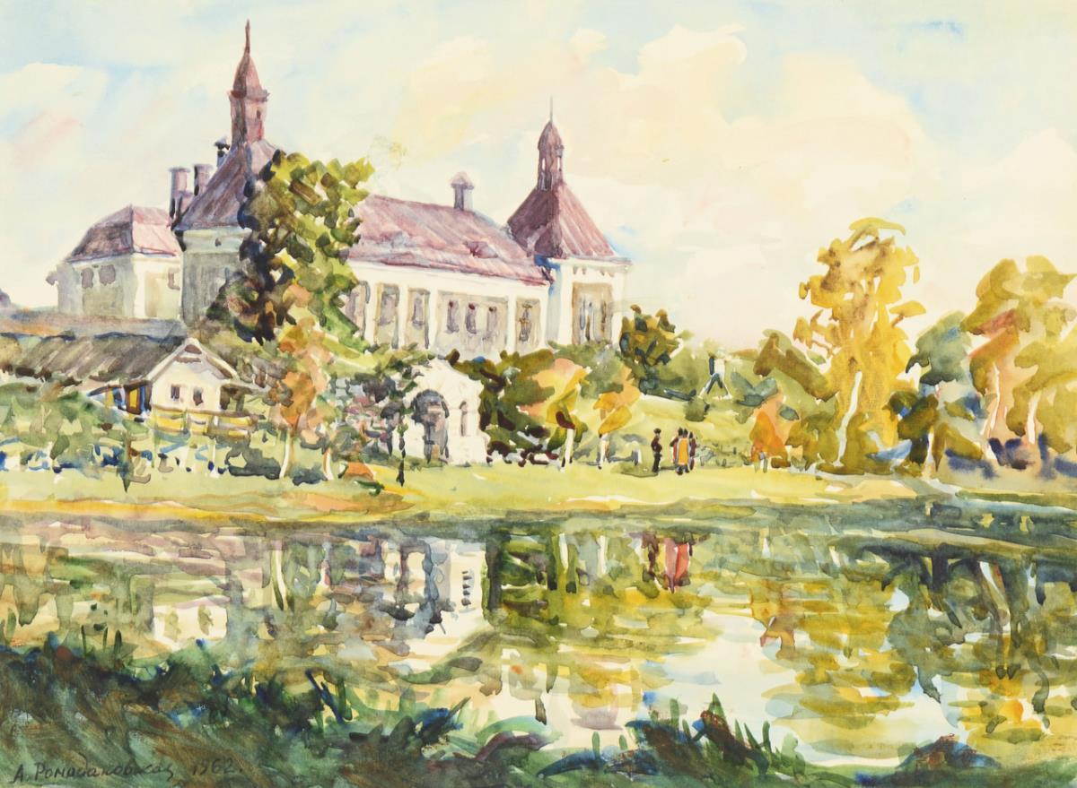 ROMODANOVSKAJA, Antonia Aleksejewna (1906 - 1985). Sonnige Landschaft mit Schloss.
