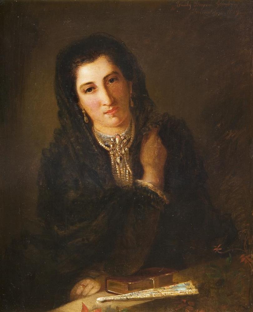 SCHMÄCK-STREGEN, Emilie (1817 London - 1886 Mödling). Damenporträt mit Fächer.