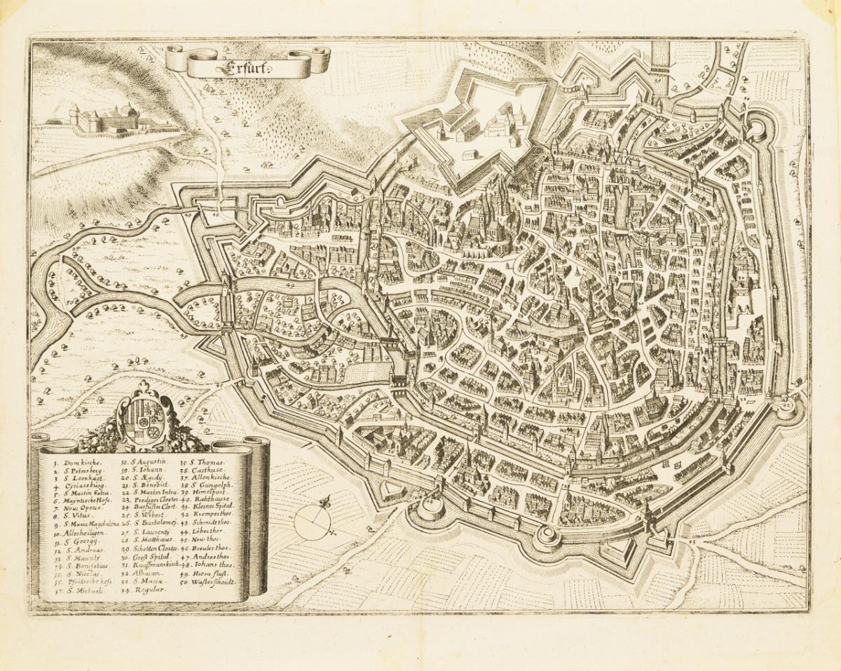 MERIAN, Matthäus d. Ä. (1593 Basel - 1650 Schwalbach). Plan der Stadt Erfurt.