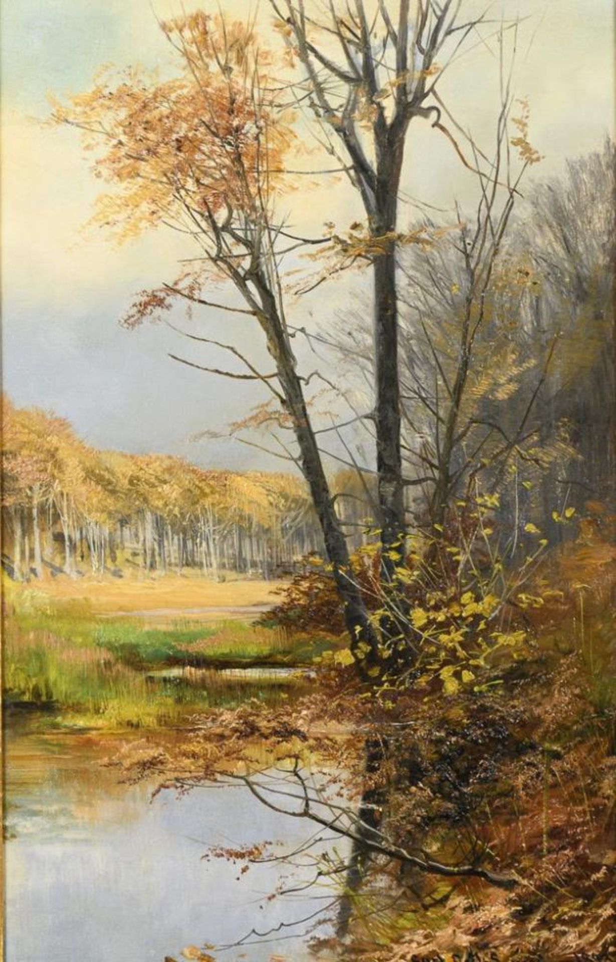 LUND, Carl Ove (1857 Kopenhagen - 1936). Herbstliche Waldlandschaft mit See.