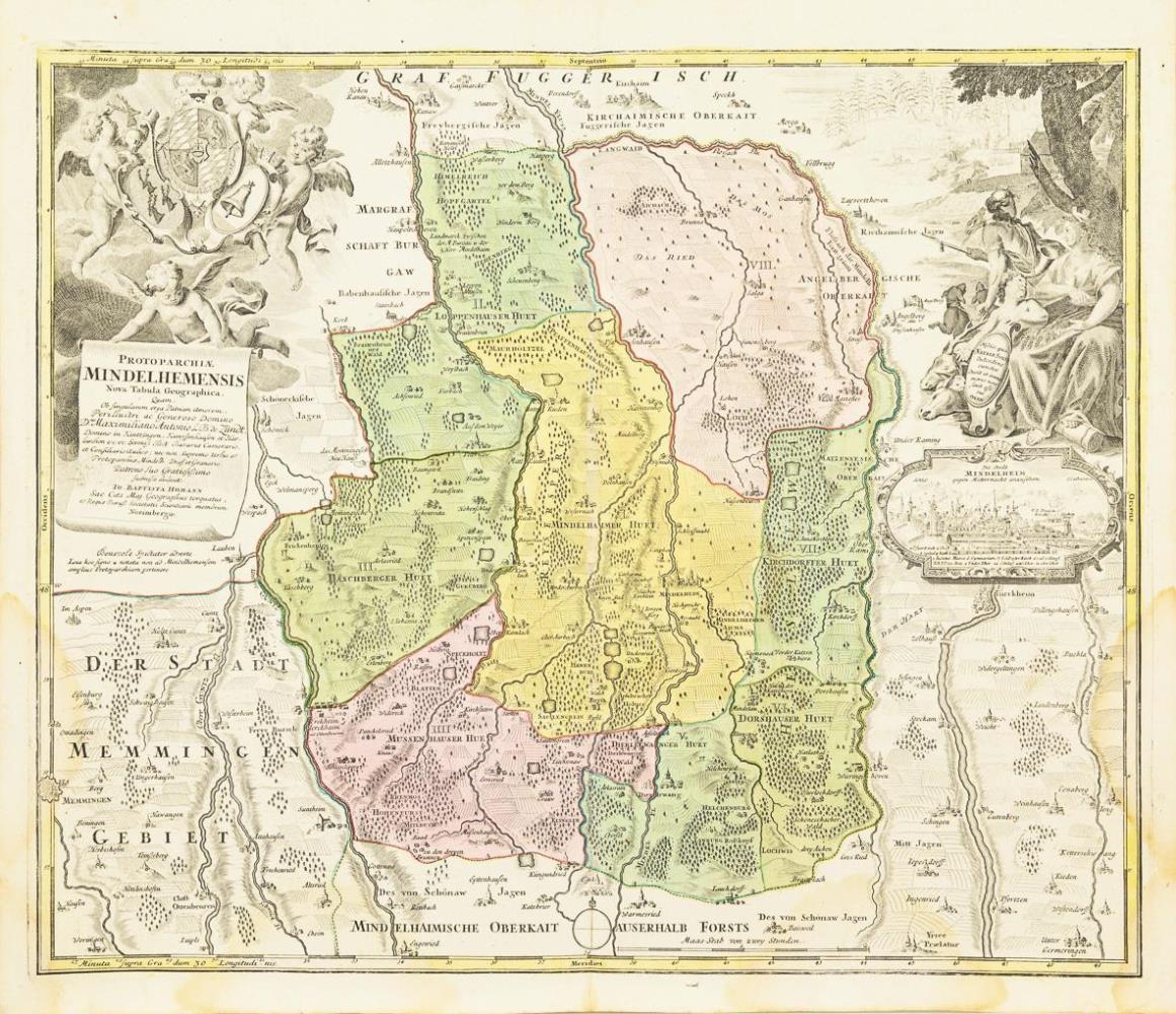 HOMANN, Johann Baptist (1664 Oberkammlach - 1724 Nürnberg). Landkarte der Region um Mindelheim.