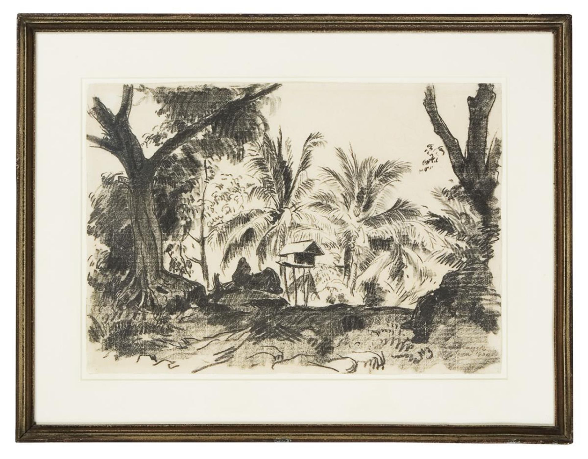 HAYEK, Hans von (1869 Wien - 1940 München). Handzeichnung - Landschaft auf Java-Indonesien. - Image 2 of 3