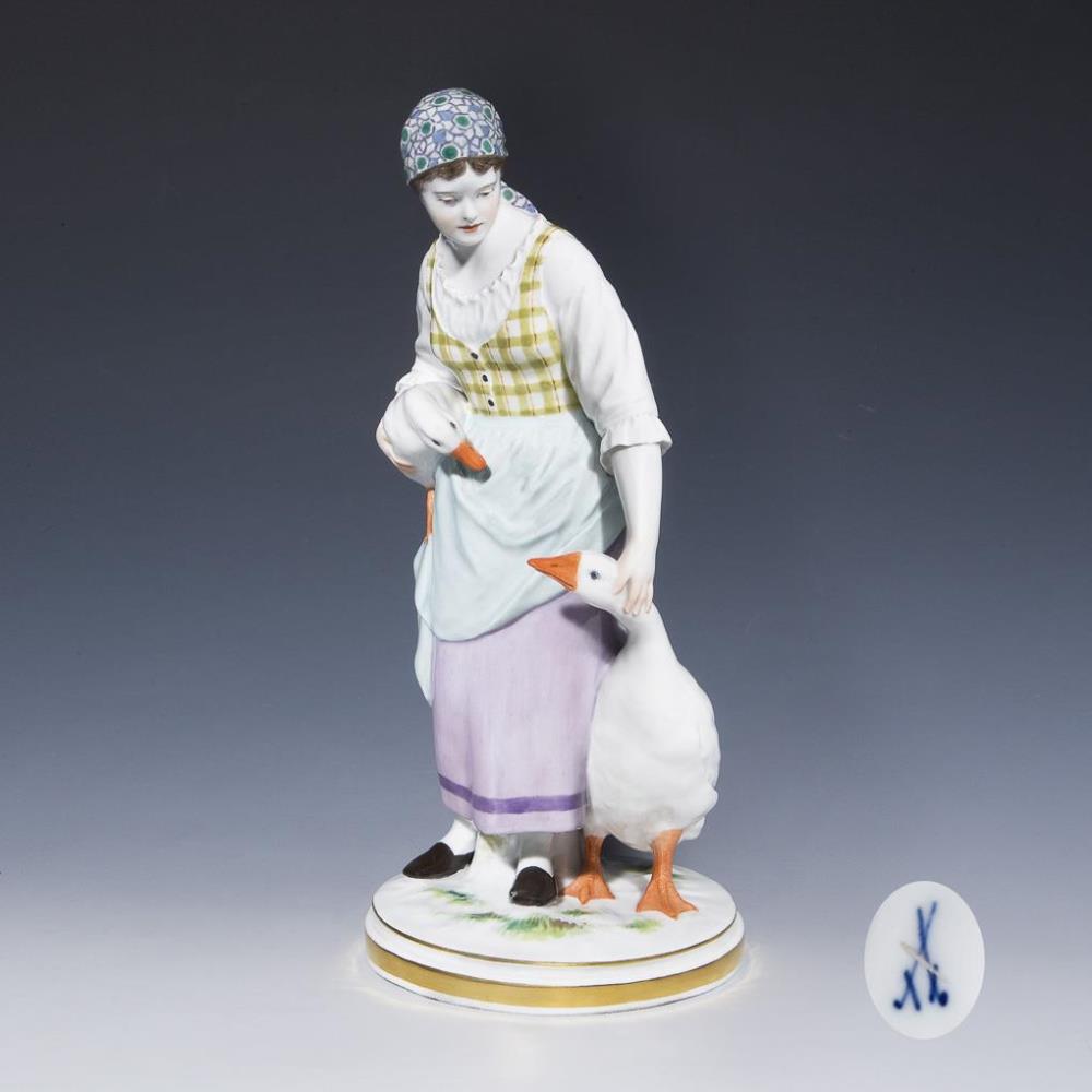 Jugendstil-Figurengruppe: Gänsemagd. Meissen.