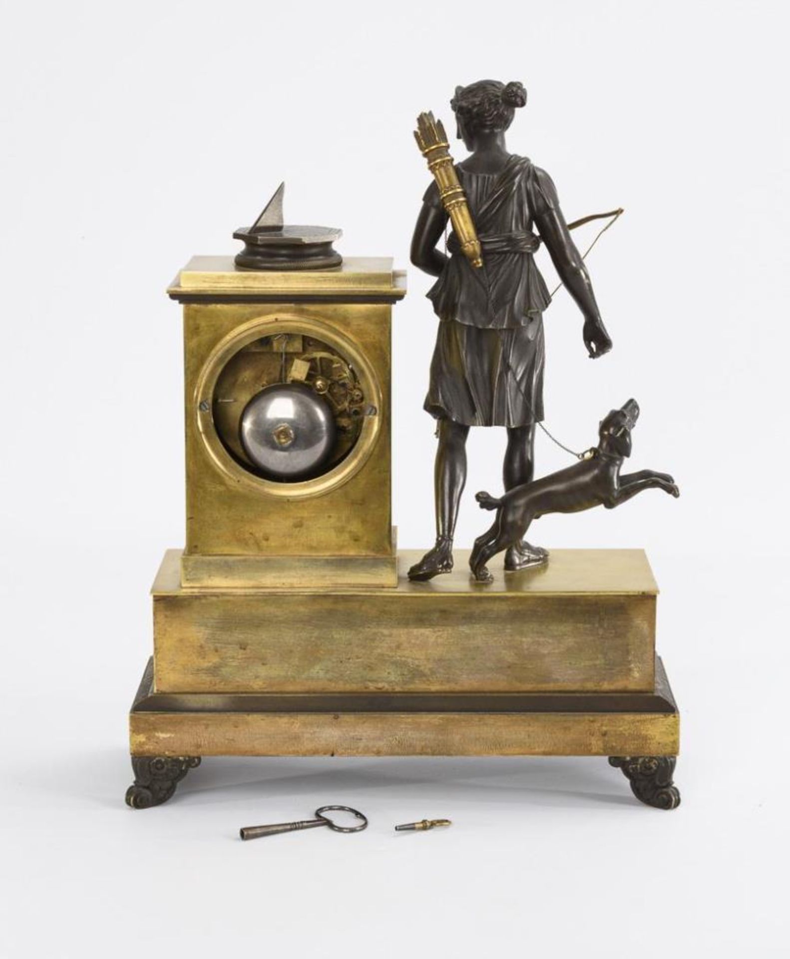 Klassizistische Bronze-Pendule mit Diana bei der Jagd. - Image 5 of 6